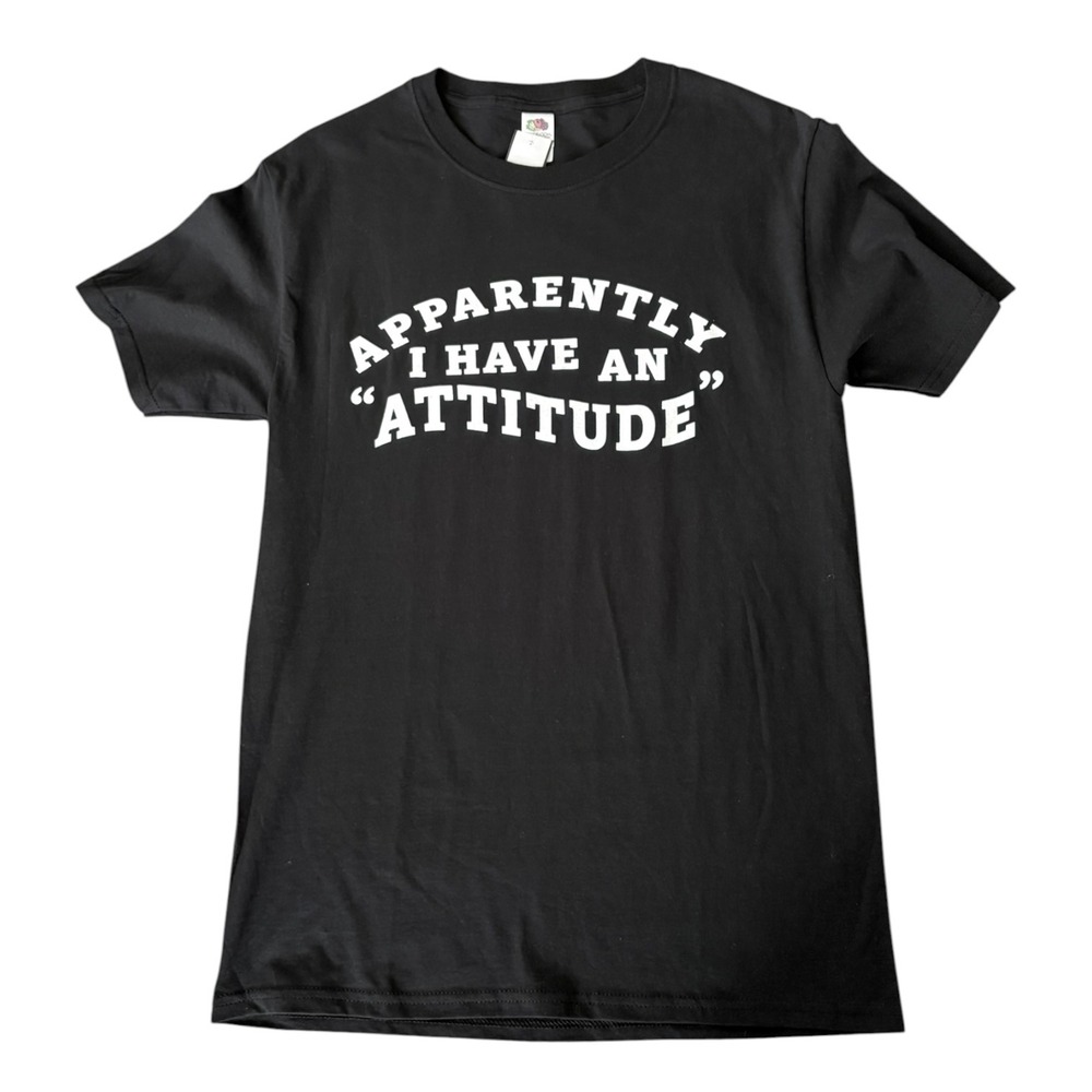 Fruit of the Loom Apparently I Have An Attitude Graphic T-Shirt Black Small NEW